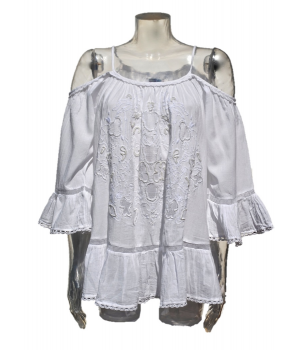 Tunic with bare shoulders & embroidery
